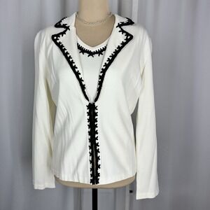 Yarns & Stitches 2-Pc Knit Cardigan & Tank‎ Set Sz S Black & White Trim Accent